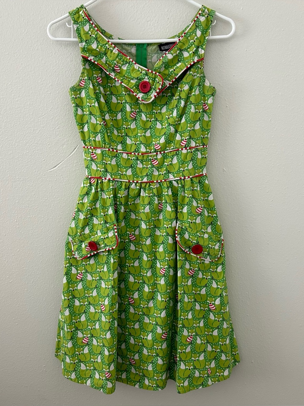 RETROLICIOUS Mandy Foxy Lady Dress Green Fox Christmas RETRO Pinup Womens XS